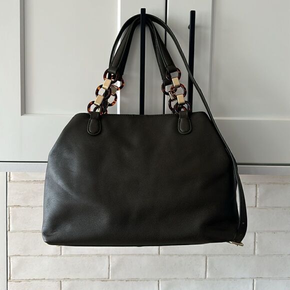 TALBOTS Soft Pebbled Leather Satchel Crossbody Shoulder Bag Olive Green Purse - Picture 13 of 16